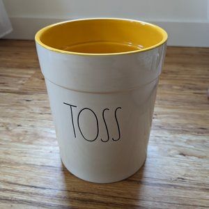 Rae Dunn "Toss" trash container can for bathroom, office with yellow inside